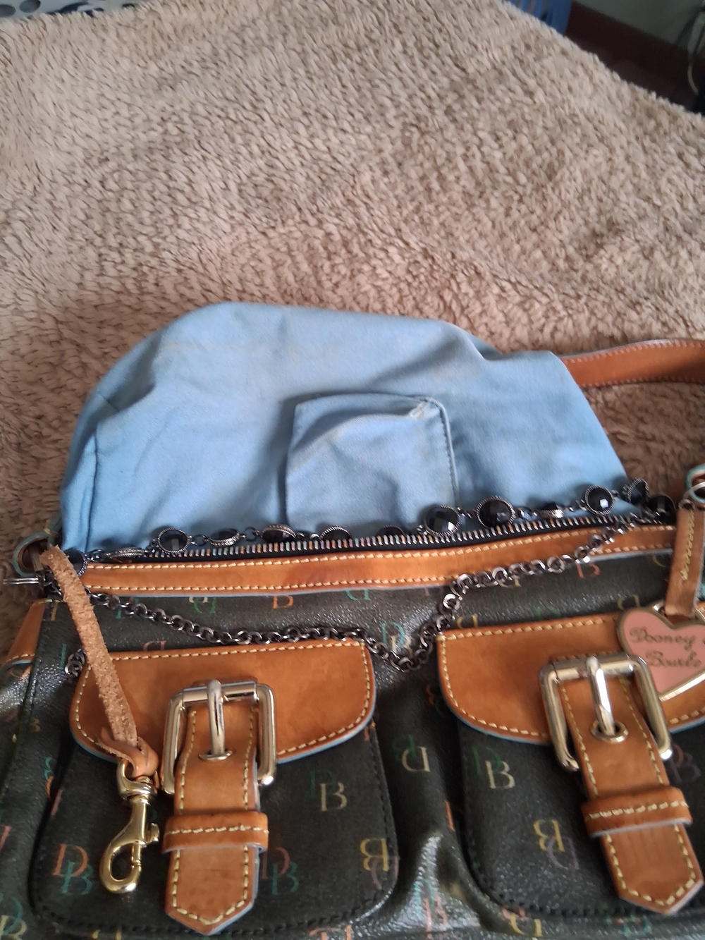 Dooney & Bourke Black Monogram Shoulder Bag with Tan Trim - Picture 3 of 16